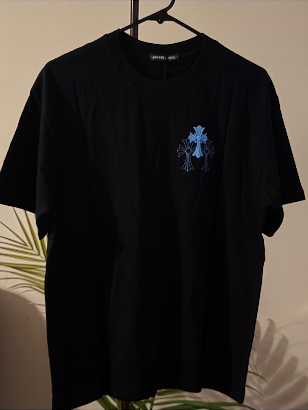 Men's Black T-Shirt with Blue Cross Graphic
